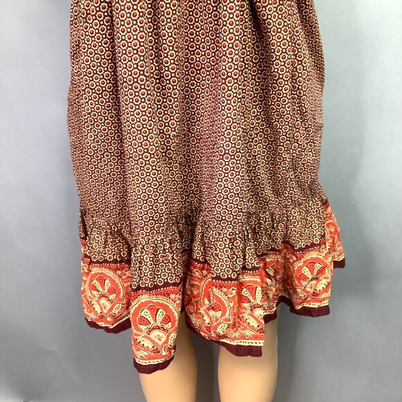 Vintage Bohemian Strapless Smocked Midi Dress With Ornate Border Print - Picture 3 of 8